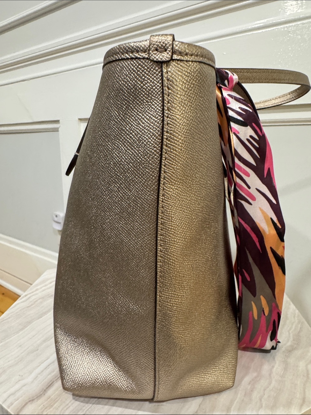Coach Bag Metallic Champagne Gold Zip Top Tote - Picture 8 of 17